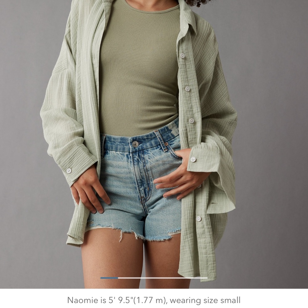 American Eagle Outfitters Light Green Button-Down Shirt